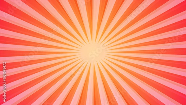 Fototapeta Red and orange sunburst background with radial lines radiating from the center