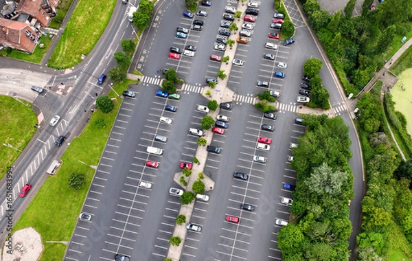 Fototapeta Aerial View of Car park at Valley Leisure Centre and Sports facility Valley Park Newtownabbey Co Antrim Northern Ireland 08-08-25