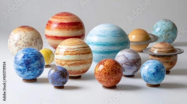 Obraz Colorful Model Planets Display on Light Background for Educational Use