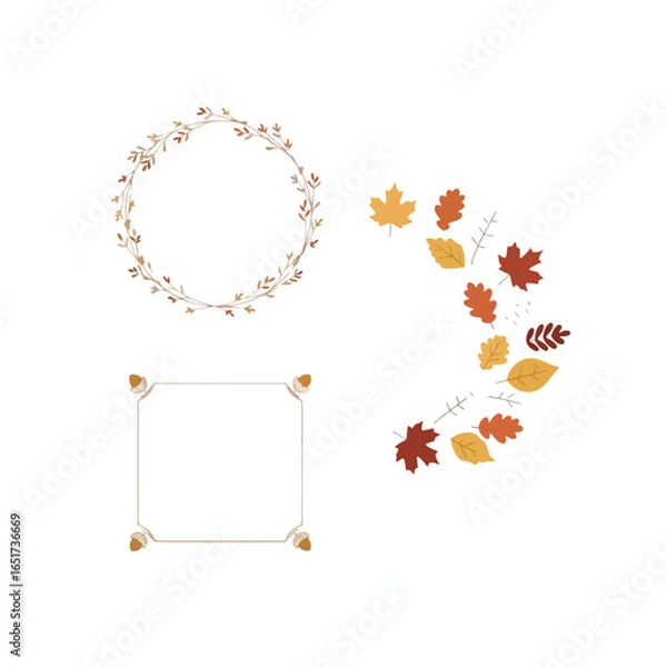 Fototapeta Autumn-themed decorative frames with leaves and floral elements.