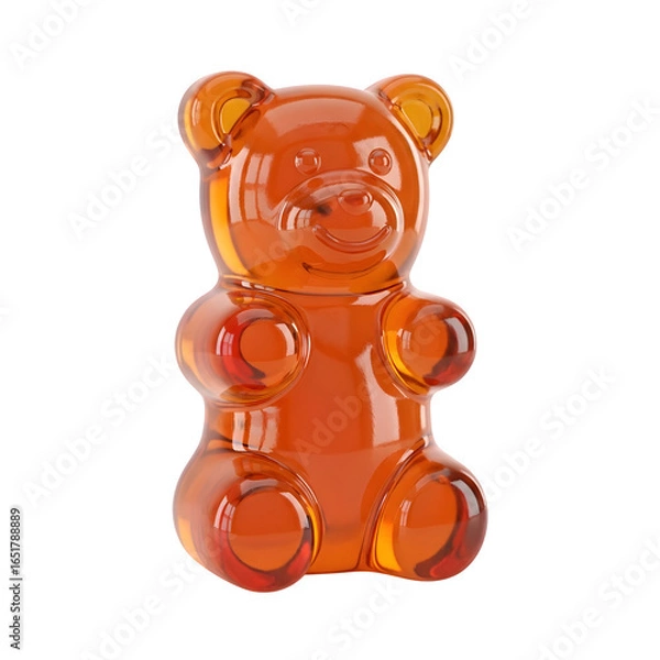 Fototapeta Translucent Amber Gummy Bear Shaped Confectionery, A Sweet Treat with a Playful and Whimsical Appeal, Isolated on White or Transparent Background