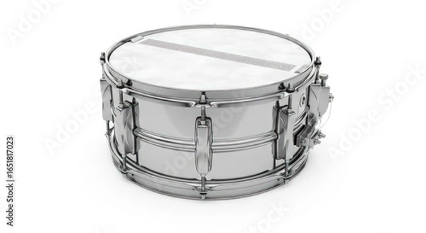 Obraz Isolated Silver Snare Drum on White Background
