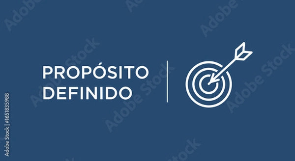 Fototapeta PROPÓSITO DEFINIDO. Concepto de objetivo, meta y enfoque. Icono de diana con flecha sobre fondo azul.