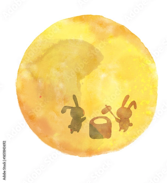 Obraz 水彩で描いた月見のイラスト　月とうさぎ　十五夜