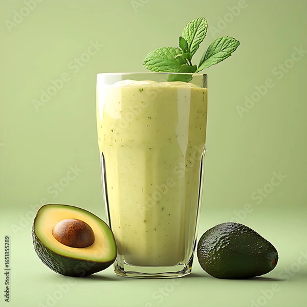 Fototapeta Fresh green coconut half splashing into clear water with droplets on a vibrant green background, natural and refreshing.