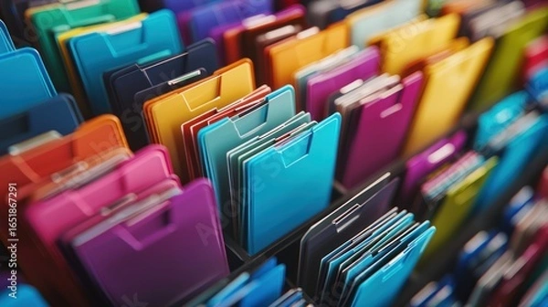 Obraz A colorful array of folders in a filing cabinet.