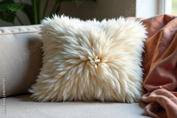 Fototapeta Luxurious Feather Cushion Plush Comfort & Style for Elegant Bedrooms and Living Spaces.  Available in a Variety of Colors and Textures to Complement Any Interior Design Scheme.