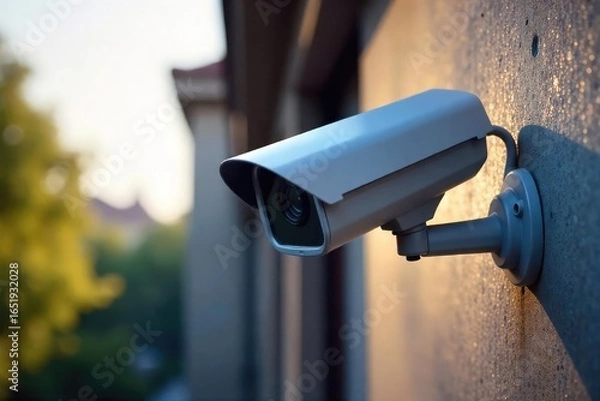 Fototapeta High-definition CCTV camera mounted on a wall, providing comprehensive security surveillance Modern technology ensures clear images, day and night , closed circuit television, camera, DVR