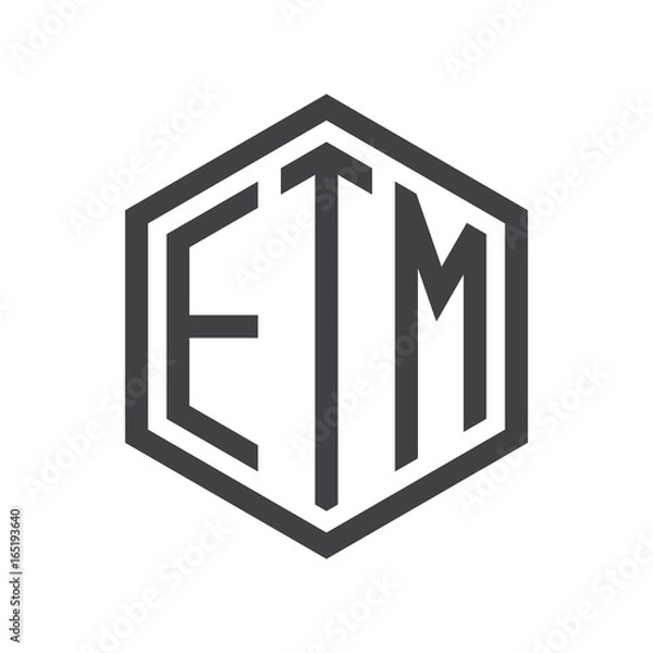 Fototapeta three-letter initials hexagon logo black