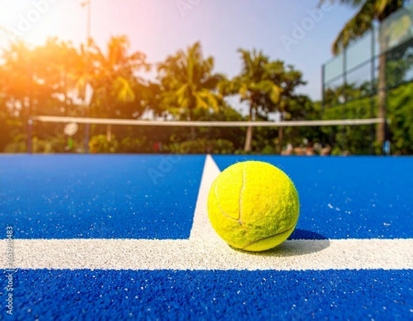 Obraz Padel Ball on Service Line – Sunny Vibrant Atmosphere