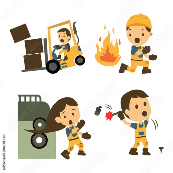 Obraz Set of Construction worker, Accident working, safety first, health and safety, vector illustrator