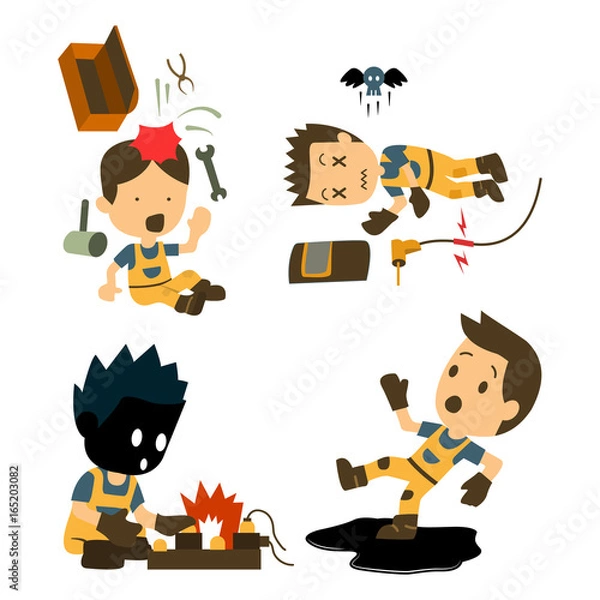 Obraz Set of Construction worker, Accident working, safety first, health and safety, vector illustrator