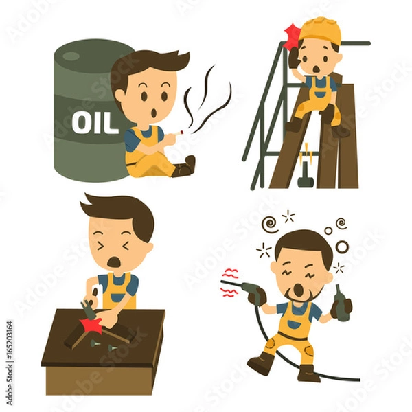 Obraz Set of Construction worker, Accident working, safety first, health and safety, vector illustrator
