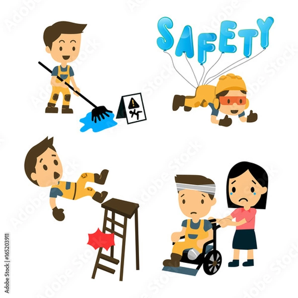 Obraz Set of Construction worker, Accident working, safety first, health and safety, vector illustrator