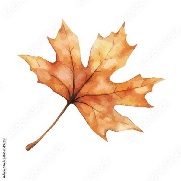 Obraz Watercolor Painted Autumn Leaf with Detailed Veins and Warm Tones (1)