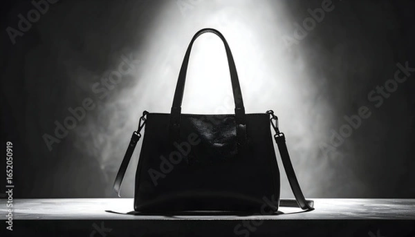 Obraz Elegant Black Handbag Silhouette Under Spotlight with Dramatic Lighting in Studio Setting