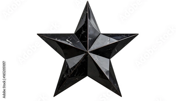 Obraz Isolated Black Star-Shaped Object with Shiny Metallic Texture on White Background