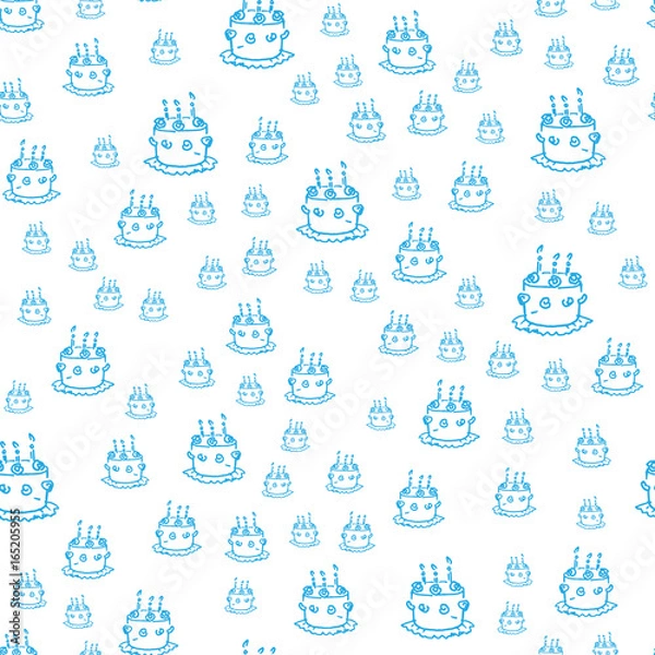Fototapeta Seamless pattern with blue cakes isolated on white background. Cozy print for kids, birthday designs, wrapping paper, scrapbooking.