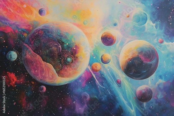 Fototapeta Abstract cosmic illustration of planets and nebulae