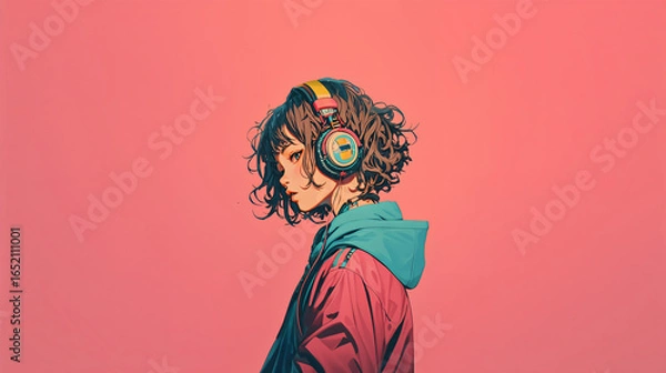 Obraz ヘッドフォンをしている女性