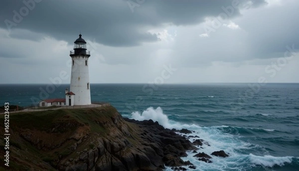 Fototapeta Resilient Lighthouse Amidst Natures Fury and Light