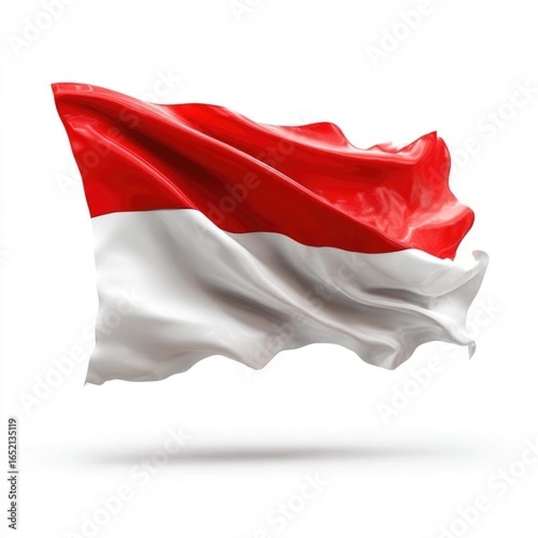 Fototapeta Waving flag, red and white stripes, 3D render