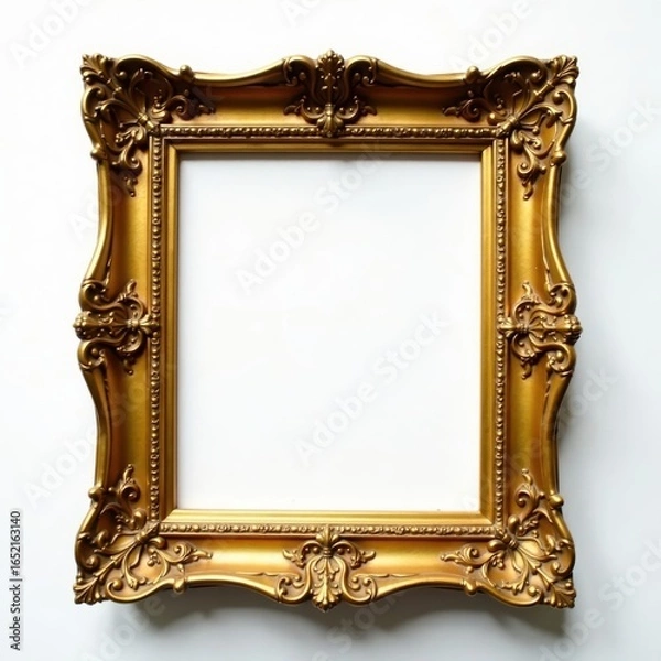 Fototapeta Intricate antique golden frame, white backdrop , object, baroque