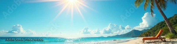 Fototapeta A dazzling summer day, ideal for a solstice getaway Blue sky and vibrant sunshine , tranquility, shine, travel