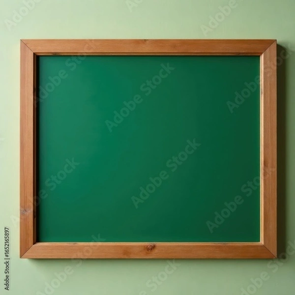 Fototapeta Empty green chalkboard with rustic wooden frame , old, sign, classroom supplies