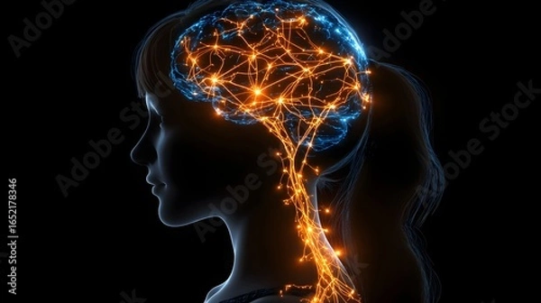Obraz Neurological pathways visualized within a female profile.