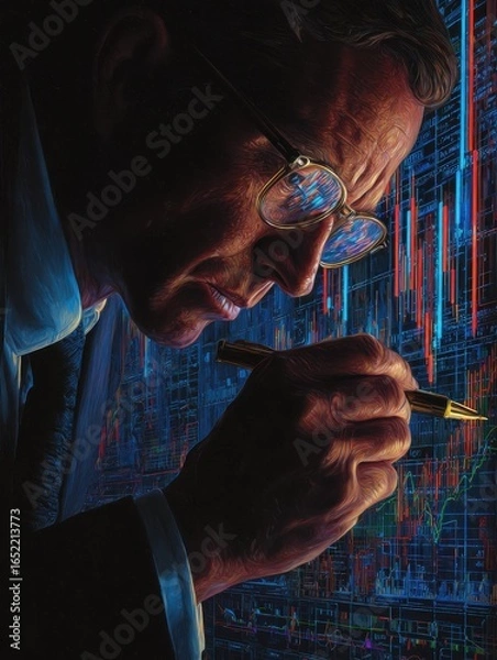 Fototapeta financial data analysis a dedicated business analyst immersed in intricate financial data meticulously examining charts graphs