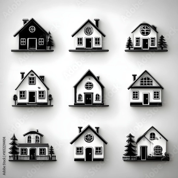 Fototapeta Houses Exterior Black Glyph Icons Set – Home, Building, Architecture Vector