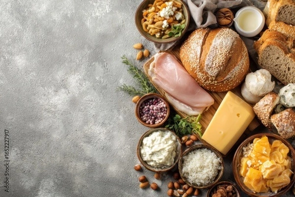 Fototapeta meat and bread with copy space