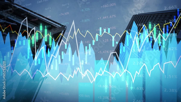 Obraz Financial Chart overlayed on cityscape