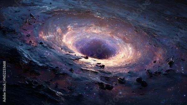 Fototapeta Black Hole in Deep Space with Light Distortion