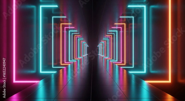 Fototapeta Abstract Neon Tunnel / Corridor with Glowing Color Lines.