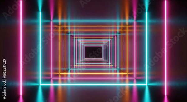 Fototapeta Abstract Neon Tunnel / Corridor with Glowing Color Lines.
