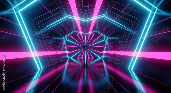 Fototapeta Abstract Neon Tunnel / Corridor with Glowing Color Lines.