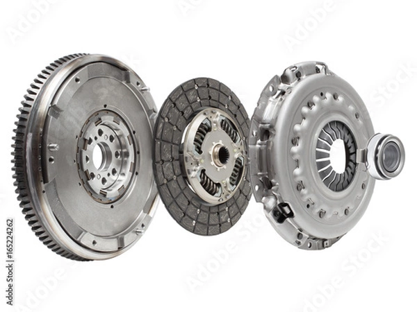 Obraz the composition of the elements of car repair kit clutch manual gearbox isolated, on a white