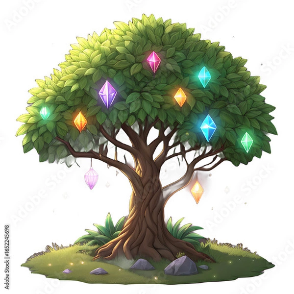 Obraz Magical tree with glowing gemstones and fantasy elements