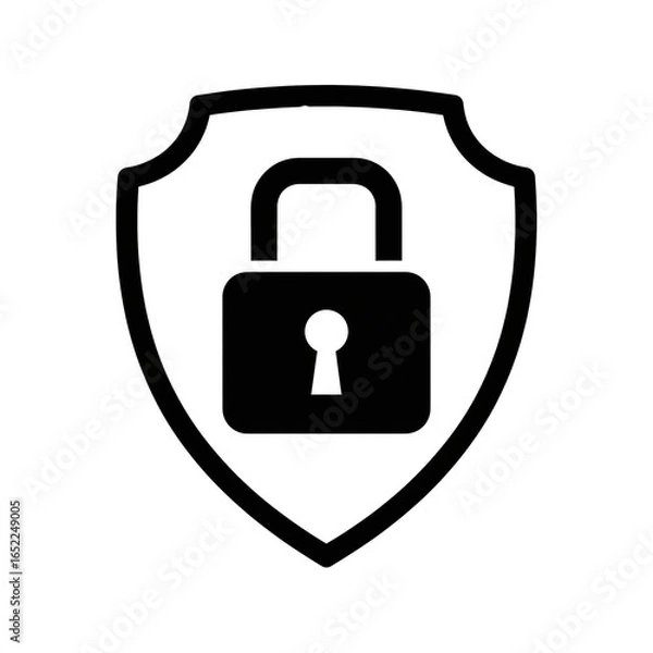 Obraz Black Security Shield with Lock Icon for Data Protection