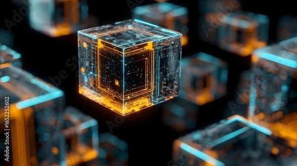 Fototapeta Abstract glowing cubes with intricate internal structures.