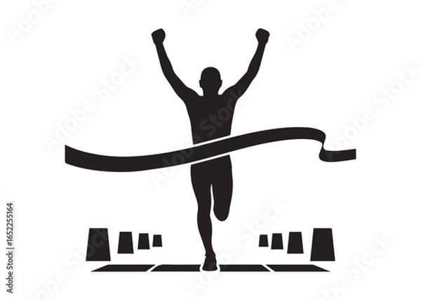Fototapeta A race crossing the finish line with raised arms Vector illustration