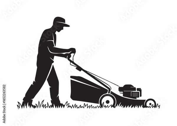 Fototapeta A gardener using a Lawn mower vector illustration
