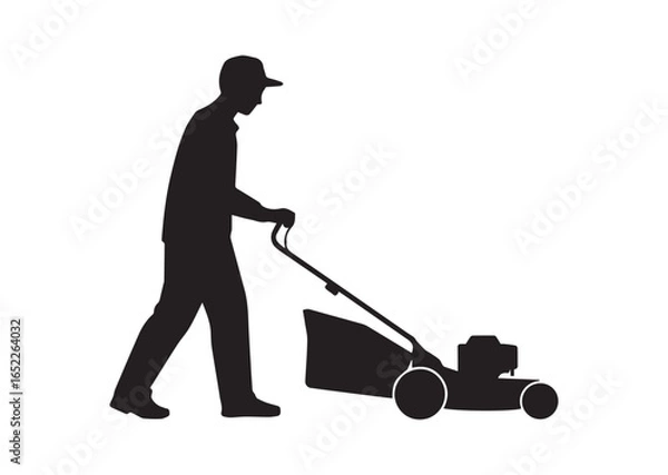 Fototapeta A gardener using a Lawn mower vector illustration