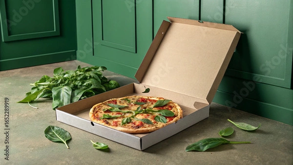 Fototapeta Yummy pizza in a box on the table