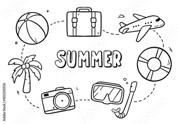 Obraz Summer doodle on white background. Vector illustration