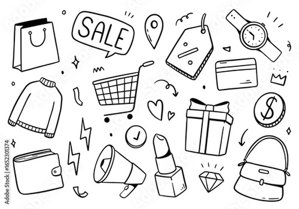 Obraz Shopping element doodle on white background. Vector illustration