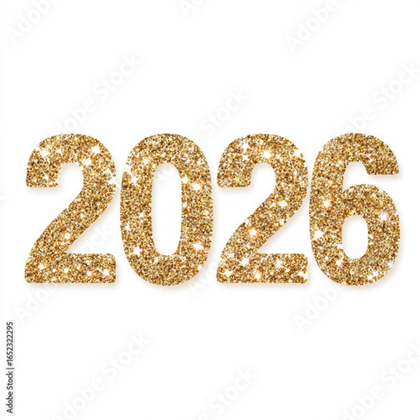 Fototapeta Golden glittery 2026 numbers with sparkles sticker on white background in minimal flat style for new year celebration