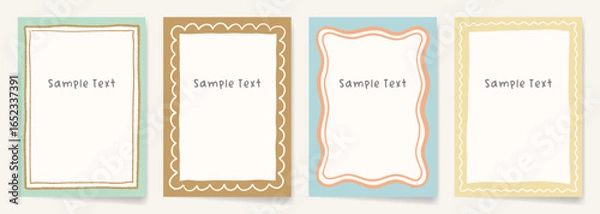 Obraz パステルカラーのシンプルな長方形フレーム。招待状やカードに使える手描きの飾り枠。